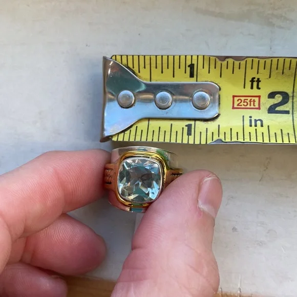 Green amethyst sterling silver and brass ring - Picture 13 of 14